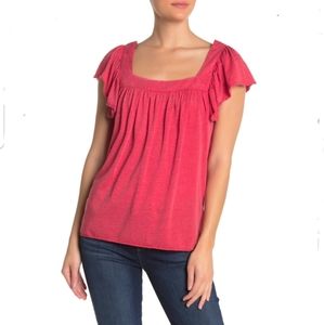 Chaser Watermelon Pink Flutter Sleeve Top Sz Medium